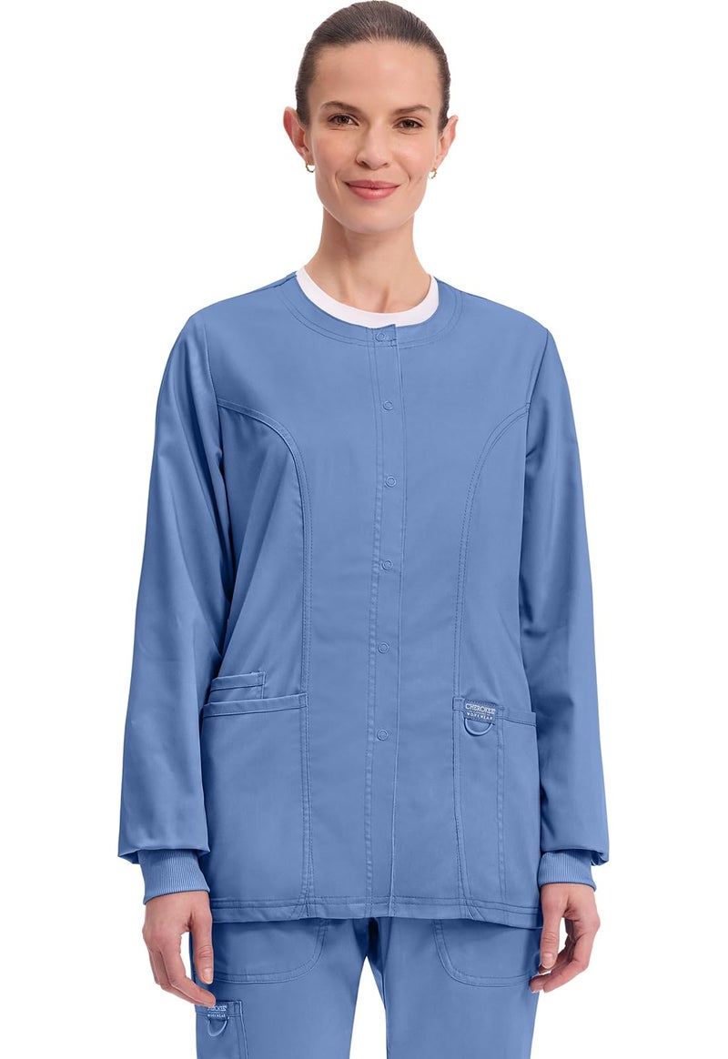 Cherokee Women's Snap Front Warm-up Jacket, Ciel, Medium - Image 1